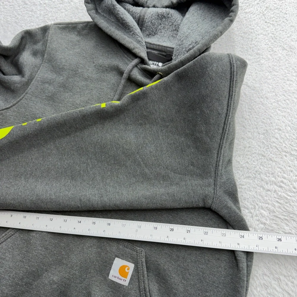 Carhartt Mens Loose Fit Hoodie Gray Neon Yellow Sleeve Logo TS0288-M Small